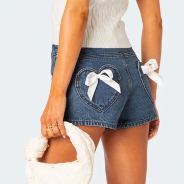 Chic Women Y2K Denim Shorts with Bow Pockets