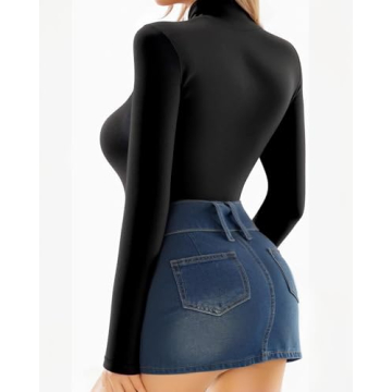 Stylish MANGOPOP Women's Mock Turtle Neck Bodysuit