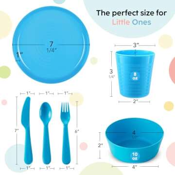 PLASKIDY Kids Plastic Dinnerware Set - 36 Pc Reusable Children's Dinner Set Microwave/Dishwasher Saf...