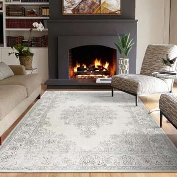 ReaLife Machine Washable Area Rug - Living Room Bedroom Bathroom Kitchen Entryway Office - Padded Low Pile Stain Resistant Premium - Boho Farmhouse Vintage - Paige - Ivory 5' x 7'