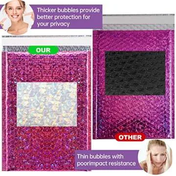 50 Pcs Metallic Bubble Mailers,Holographic Bubble Mailers,Poly Padded Envelopes,Waterproof Self Seal Adhesive Shipping Bags,Holographic Envelopes for Mailing,Packing,Small Business,Thicken (Rose Red)