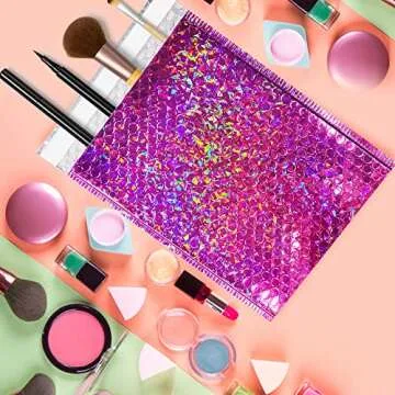 50 Pcs Metallic Bubble Mailers,Holographic Bubble Mailers,Poly Padded Envelopes,Waterproof Self Seal Adhesive Shipping Bags,Holographic Envelopes for Mailing,Packing,Small Business,Thicken (Rose Red)