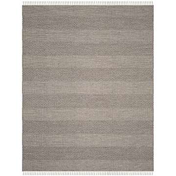 SAFAVIEH Montauk Collection Area Rug - 8' x 10', Ivory & Anthracite, Handmade Flat Weave Boho Farmho...