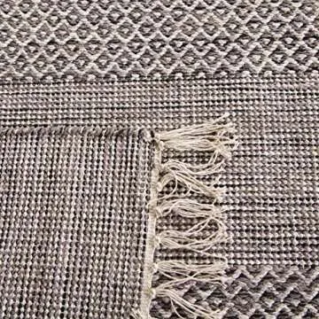 SAFAVIEH Montauk Collection Area Rug - 8' x 10', Ivory & Anthracite, Handmade Flat Weave Boho Farmhouse Cotton Tassel Fringe, Ideal for High Traffic Areas in Living Room, Bedroom (MTK330N)