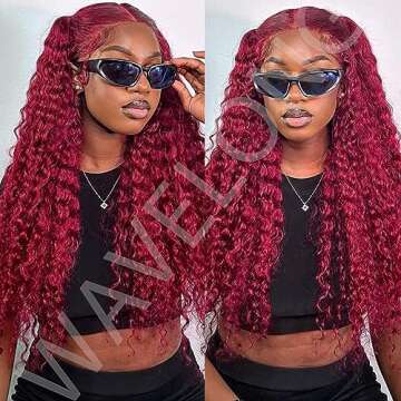 StarXiu 26 Inch 13x4 Burgundy Deep Wave Lace Front Wigs Human Hair Pre Plucked with Baby Hair 180% Density 99J HD Transparent Lace Frontal Wigs Human Hair Red Wig Glueless Human Hair Wigs for Women