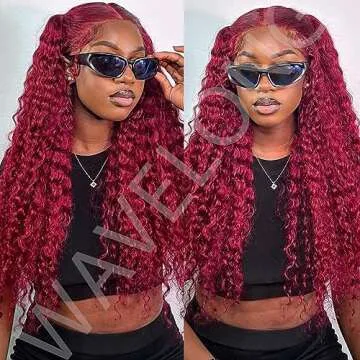 StarXiu 26 Inch 13x4 Burgundy Deep Wave Lace Front Wigs Human Hair Pre Plucked with Baby Hair 180% Density 99J HD Transparent Lace Frontal Wigs Human Hair Red Wig Glueless Human Hair Wigs for Women