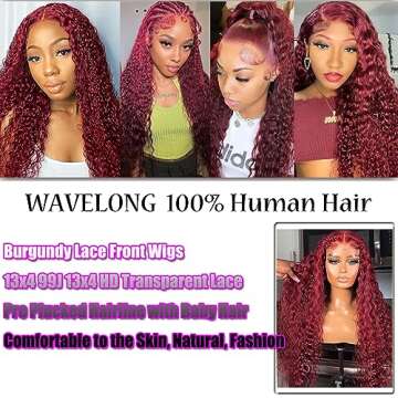 StarXiu 26 Inch 13x4 Burgundy Deep Wave Lace Front Wigs Human Hair Pre Plucked with Baby Hair 180% Density 99J HD Transparent Lace Frontal Wigs Human Hair Red Wig Glueless Human Hair Wigs for Women