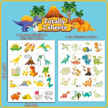 Leesgel Dinosaur Temporary Tattoos for Kids, Glow & Glitter Designs (37 Styles)