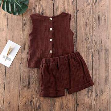 Karuedoo Toddler Baby Girl Cotton Linen Shorts Set Sleeveless Tank Top Vest Drawstring Elastic Waist Shorts Outfit Summer Clothes (A-Brown, 2-3 Years)