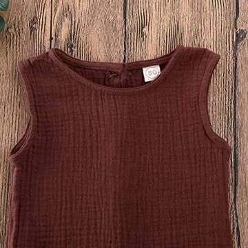 Karuedoo Toddler Baby Girl Cotton Linen Shorts Set Sleeveless Tank Top Vest Drawstring Elastic Waist Shorts Outfit Summer Clothes (A-Brown, 2-3 Years)