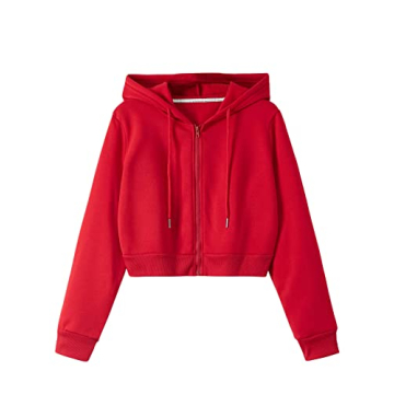 SweatyRocks Women's Soft Warm Cropped Hoodie with Full Zip and Drawstring
