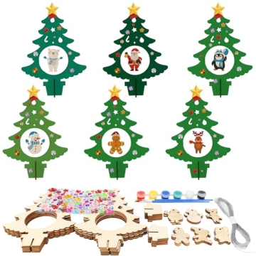 Fennoral 12 Pack Christmas Tree Craft Kit for Kids Make You Own Christmas Tree Ornaments DIY Wooden ...