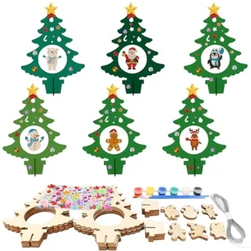 Fennoral 12 Pack Christmas Tree Craft Kit for Kids Make You Own Christmas Tree Ornaments DIY Wooden ...