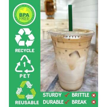 Aatriet 12 oz Clear Plastic Cups with Lids and STRAWS, Disposable Party Cups for To Go Iced Coffee Cold Drinks, Smoothie, Juice, Parfait, Frappuccino, Milkshake. No Leaking Fruit Cup, 25 Sets