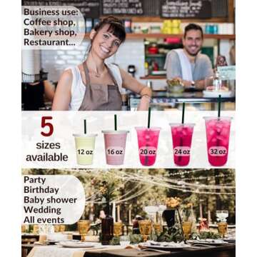 Aatriet 12 oz Clear Plastic Cups with Lids and STRAWS, Disposable Party Cups for To Go Iced Coffee Cold Drinks, Smoothie, Juice, Parfait, Frappuccino, Milkshake. No Leaking Fruit Cup, 25 Sets