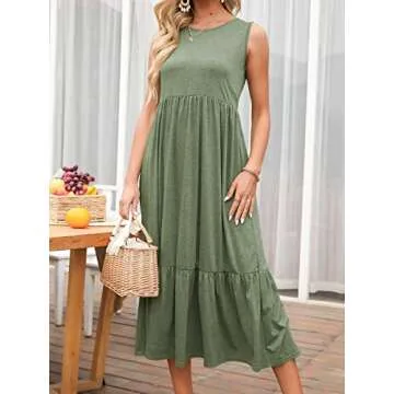 ANRABESS Women Summer Casual Sleeveless Crewneck Sundress Aline Flowy Tiered Maxi Long Beach Dress V...