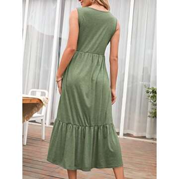 ANRABESS Women Summer Casual Sleeveless Crewneck Sundress Aline Flowy Tiered Maxi Long Beach Dress Vacation Outfits Large Green