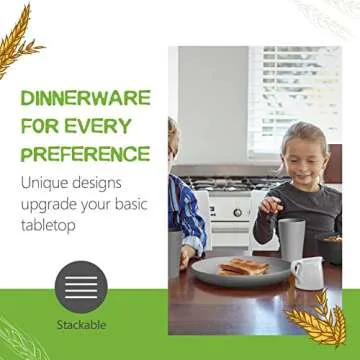 Teivio 32-Piece Kitchen Plastic Wheat Straw Dinnerware Set, Service for 8, Dinner Plates, Dessert Plate, Cereal Bowls, Cups, Unbreakable Colorful Plastic Outdoor Camping Dishes, Gray Ombre