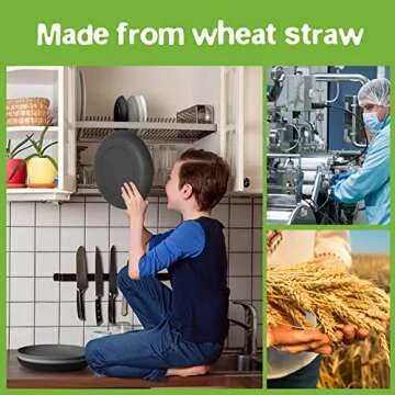 Teivio 32-Piece Kitchen Plastic Wheat Straw Dinnerware Set, Service for 8, Dinner Plates, Dessert Plate, Cereal Bowls, Cups, Unbreakable Colorful Plastic Outdoor Camping Dishes, Gray Ombre