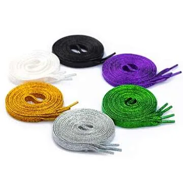 Booyckiy 6 Pairs Glitter Shoe Laces for Sneakers, 47" Flat Shiny Metallic Shoelaces for Canvas Athletic Shoes