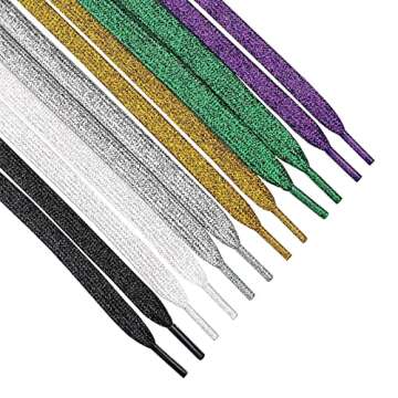 Booyckiy 6 Pairs Glitter Shoe Laces for Sneakers, 47" Flat Shiny Metallic Shoelaces for Canvas Athletic Shoes