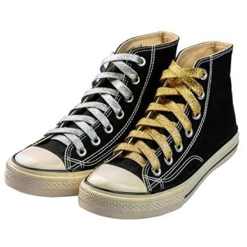 Booyckiy 6 Pairs Glitter Shoe Laces for Sneakers, 47" Flat Shiny Metallic Shoelaces for Canvas Athletic Shoes