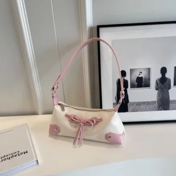 Pink Bow Tie PU Leather Shoulder Purse Women Balletcore