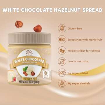ChocZero Keto White Chocolate Hazelnut Spread - Keto Friendly, No Sugar Added, Best Low Carb Dessert, Perfect Topping for Breakfast, Naturally Sweetened with Monk Fruit (1 jar, 12 oz)