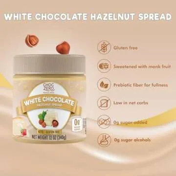 ChocZero Keto White Chocolate Hazelnut Spread - Keto Friendly, No Sugar Added, Best Low Carb Dessert, Perfect Topping for Breakfast, Naturally Sweetened with Monk Fruit (1 jar, 12 oz)