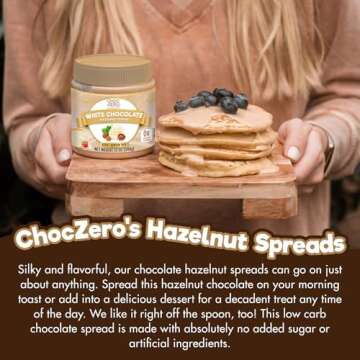 ChocZero Keto White Chocolate Hazelnut Spread - Keto Friendly, No Sugar Added, Best Low Carb Dessert, Perfect Topping for Breakfast, Naturally Sweetened with Monk Fruit (1 jar, 12 oz)