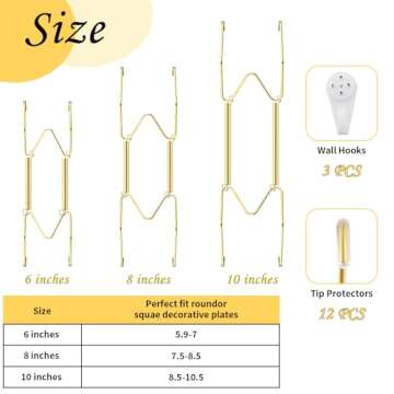 3 Pieces Plate Hangers for Wall, 6/8/10 Inch Plate Hangers, Stainless Steel Invisible Wire Heavy Dut...