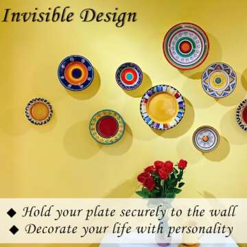 3 Pieces Plate Hangers for Wall, 6/8/10 Inch Plate Hangers, Stainless Steel Invisible Wire Heavy Duty Plate Holder with 3 Pack Wall Hooks, For 5 to 10.5 Inch Decorative Antique Plates Arts