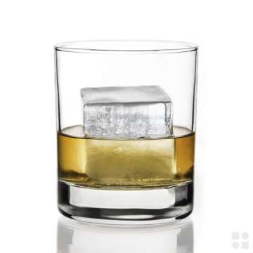Ice Cube Trays – Large Silicone Ice Cube Mold for Freezer – Makes 8 Giant Whiskey Ice Cubes, Squ...