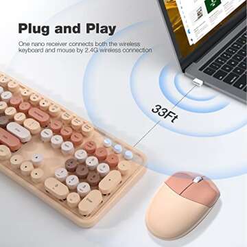 Atelus Wireless Keyboard and Mouse, 2.4Ghz USB Retro Full Size Typewriter Keyboard and Sport Car Mou...