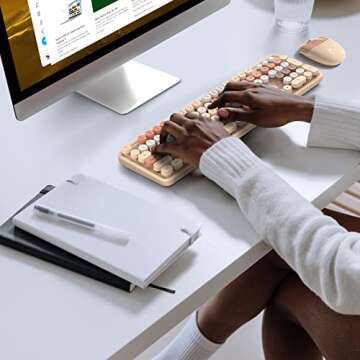 Atelus Wireless Keyboard and Mouse, 2.4Ghz USB Retro Full Size Typewriter Keyboard and Sport Car Mouse Combo for Mac, Windows 7/8/10, Laptop, Desktop, PC, Computer (Milk Tea Colorful)