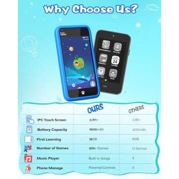 MOMILLA Kids Toys Smart Phone, 3.97" Touchscreen Kids Phone,16GB Toddler Learning Toys with Games, Front Camera, Boys Girls Toys, Birthday Gifts for Kids Age 3 4 5 6 7 8 9 Year Old