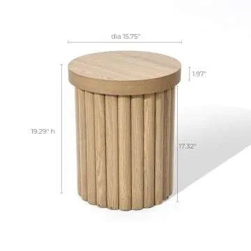 LuxenHome Wood Round Side Table, 19" Fluted Small End Table for Small Spaces, Mid Century Modern Woo...