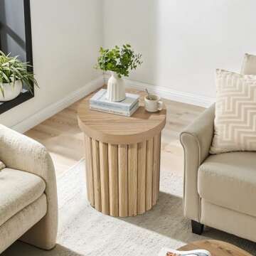 LuxenHome Wood Round Side Table, 19" Fluted Small End Table for Small Spaces, Mid Century Modern Wooden Accent Table, Small Bedside Table, Couch Side Table, Nightstand for Living Room Bedroom Couch