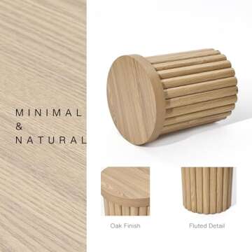 LuxenHome Wood Round Side Table, 19" Fluted Small End Table for Small Spaces, Mid Century Modern Wooden Accent Table, Small Bedside Table, Couch Side Table, Nightstand for Living Room Bedroom Couch