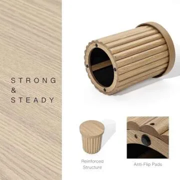 LuxenHome Wood Round Side Table, 19" Fluted Small End Table for Small Spaces, Mid Century Modern Wooden Accent Table, Small Bedside Table, Couch Side Table, Nightstand for Living Room Bedroom Couch