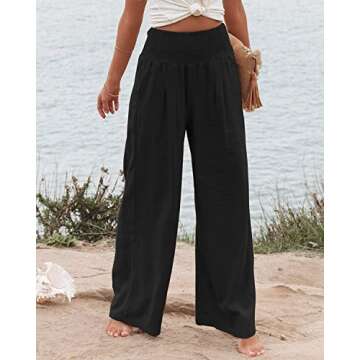 Vansha Women Summer High Waisted Cotton Linen Palazzo Pants Wide Leg Long Lounge Pant Trousers with ...