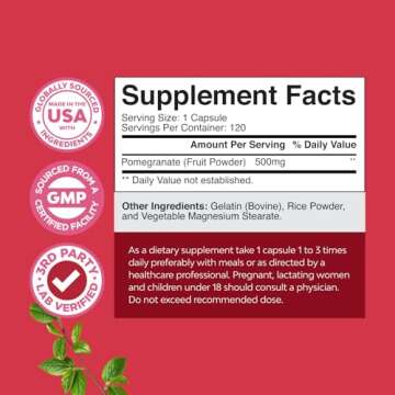 Advanced Antioxidant Superfood Pomegranate Supplement - Natural Pomegranate Extract Polyphenols Supplement for Heart Health and Joint Support - Reds Superfood Powder Capsules for Men and Women 120ct