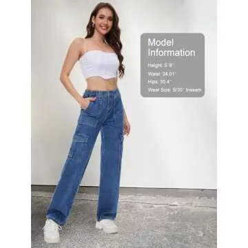 Tapata Women's 26"/28"/30"/32"/34" Cargo Jeans Straight Leg Short Petite Regular Tall Denim Y2K Pants Deep Blue, S