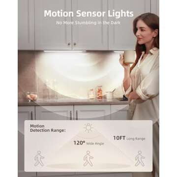 EZVALO Under Cabinet Lights, 66 LEDs Motion Sensor Light Indoor Dimmable, 4000mAh Rechargeable Close...
