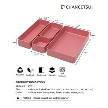 9 Pcs Stackable Drawer Organizer Trays Set, Multifunctional Stackable Storage Trays for Vanity, Bathroom, Kitchen, Desk Drawer Organizer Office. Plastic Drawer Organizers Available In 5 Colours, Rose