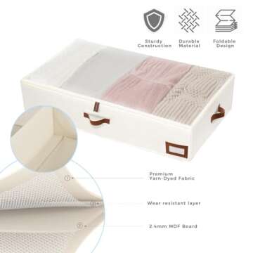 FLYBOX Under Bed Storage Box Featuring Robust Construction & Ultra-Thick Fabric,Clothes Underbed Organizer Containers,Collapsible Closet Under the bed Storage Bags, 33" L x 16.5" W x 6" H, Beige,2 PK
