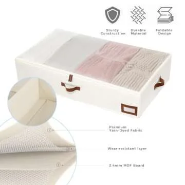 FLYBOX Under Bed Storage Box Featuring Robust Construction & Ultra-Thick Fabric,Clothes Underbed Organizer Containers,Collapsible Closet Under the bed Storage Bags, 33" L x 16.5" W x 6" H, Beige,2 PK