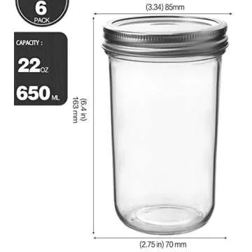 KAMOTA Wide Mouth Mason Jars 22 oz With Wide Mouth Lids and Bands, Ideal for Jam, Honey, Wedding Fav...