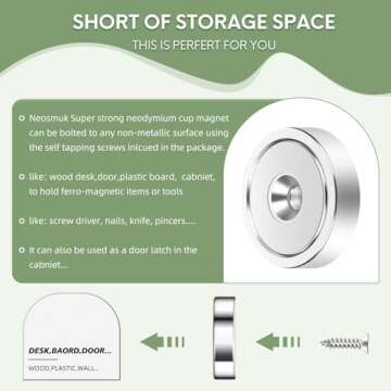 Neosmuk Magnets with Screws, 130lbs Strong Neodymium Disc Magnet with Holes in The Center,Cup Magnet with Mounting Hole Heavy Duty, Round Magnet Rare Earth Magnetic High Strength in Middle,6 Pack