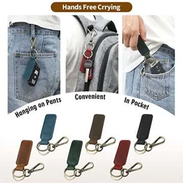 Jack&Chris Genuine Leather Car Keychain, Universal Key Fob Keychain, Leather Key Chain Holder for Men and Women, 2 Keyrings and Carabiner Clip, JC306-Brown